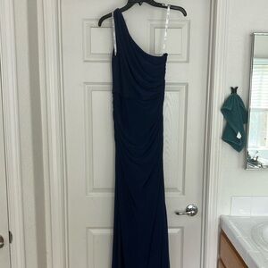David's Bridal Blue Asymmetrical Ruched Gown